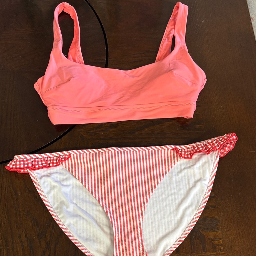 Aerie Red and White Striped Bikini Set